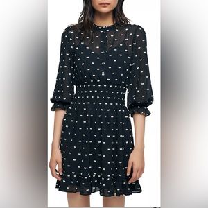 Maje Rythonoeud Bow Print Mini Dress Size 36